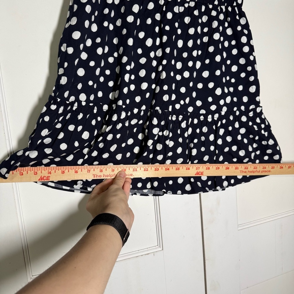 LOFT Navy Blue Tiered Skirt White Polka Dots Lined Size Medium Nautical Preppy - Picture 6 of 9